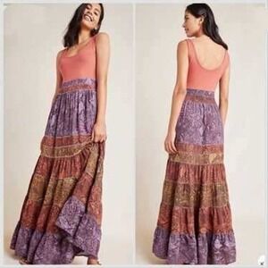 Anthropologie Snakeskin Tiered Maxi vacation tank dress fitted bustier xs-lg